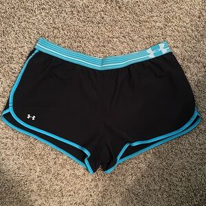 Under Armour Black with Blue accents athletic shorts NO LINER OR POCKETS